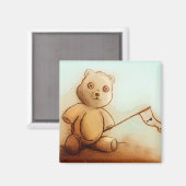 Türkis & Orange Kids Teddy Bear Square Magnet (Vorderseite/Rückseite)