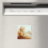 Türkis & Orange Kids Teddy Bear Square Magnet (In Situ (Geschirrspüler))
