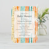 Türkis Orange Peach Wasserfarbe Streifen Einladung (Stehend Vorderseite)