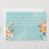 Türkis Orange Peony Brautparty Rezept Karte (Vorderseite)