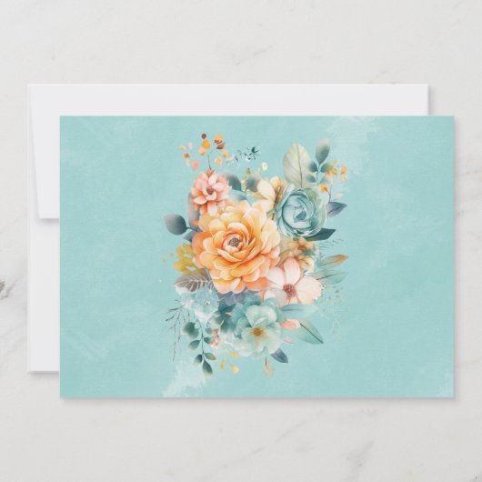 Türkis Orange Peony Brautparty Rezept Karte (Rückseite)