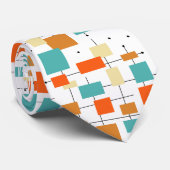 Türkis-Orange-Rechtecke Muster Mitte des Jahrhunde Krawatte (Gerollt)