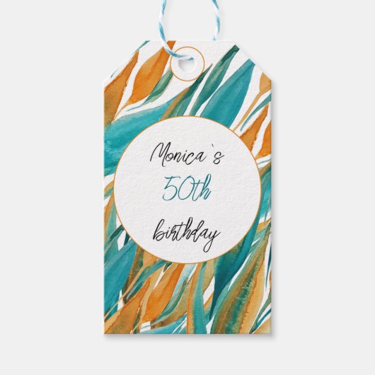 Türkis Orange Schöne Wasserfarbe Personalisiert Geschenkanhänger (Vorderseite)