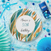 Türkis Orange Schöne Wasserfarbe Personalisiert Pappteller (Party)