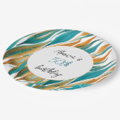 Türkis Orange Schöne Wasserfarbe Personalisiert Pappteller (Schrägansicht)