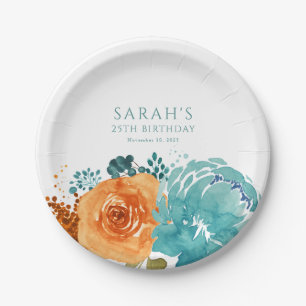 Türkis Orange Terrakotta Boho Herbst Blumen Pappteller