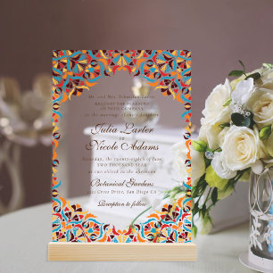 Türkis Orange Whimsical Florales Mandala-Hochzeit Acryleinladungen