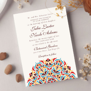 Türkis Orange Whimsical Florales Mandala-Hochzeit Einladung