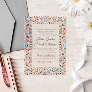 Türkis Orange Whimsical Florales Mandala-Hochzeit Pergament Einladungen