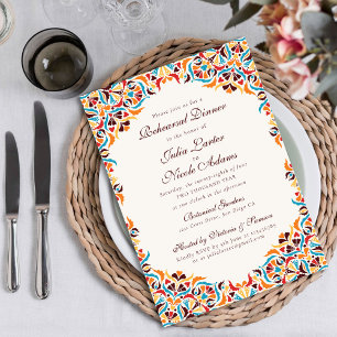 Türkis Orange Whimsical Florales Probedinner Einladung