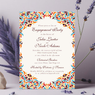 Türkis Orange Whimsical Florales Verlobungsparty Einladung