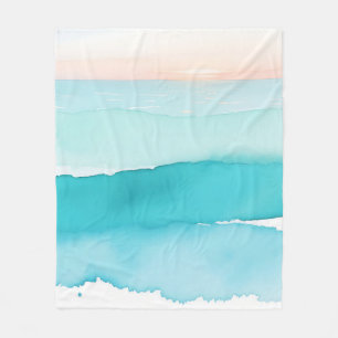 Türkis Ozean Aquarell Sonnenuntergang Fleecedecke