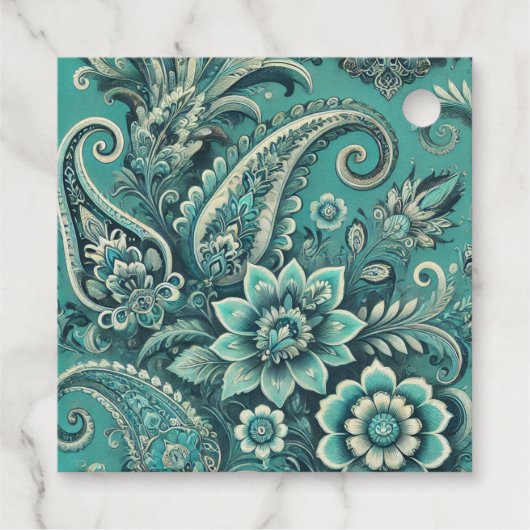 Türkis Paisley Floral Pattern Geschenkanhänger (Rückseite)