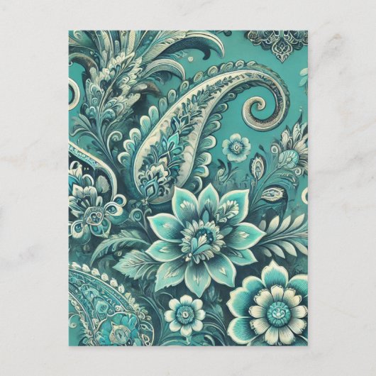 Türkis Paisley Floral Pattern Postkarte (Vorderseite)