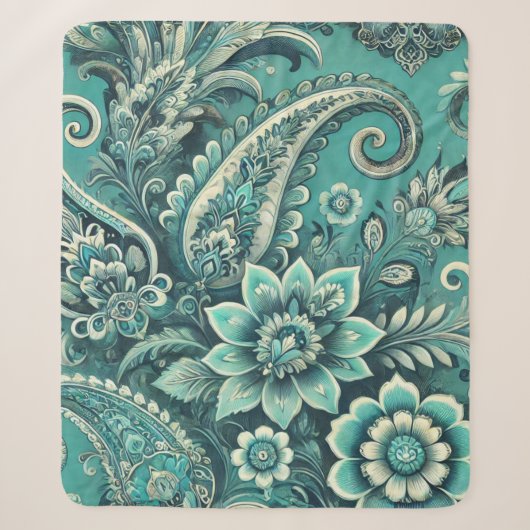 Türkis Paisley Floral Pattern Sherpadecke (Vorderseite)