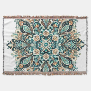 Türkis Paisley Mandala mit Gold Akzente 1 Decke