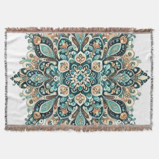 Türkis Paisley Mandala mit Gold Akzente 1 Decke