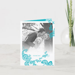 Türkis-Paisleyblumenpfau Boho schicke Hochzeit Dankeskarte