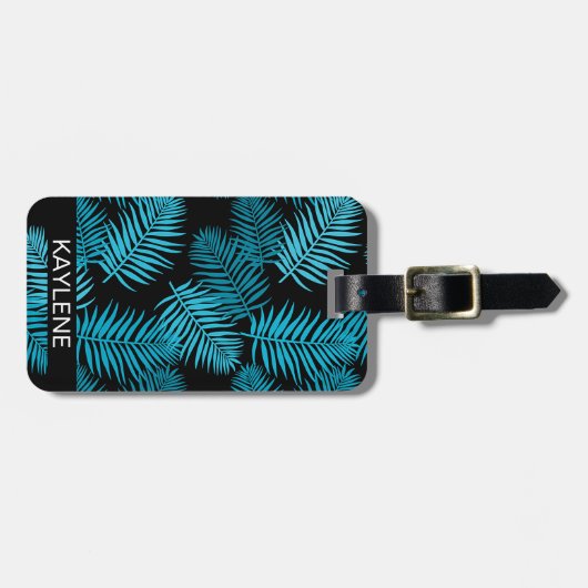 Türkis Palm Blätter Personalisiert Gepäckanhänger (Vorderseite horizontal)