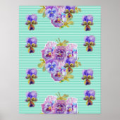 Türkis Pansy Blume Blume Shabby Chic Poster (Vorne)