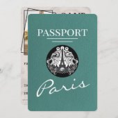 Türkis Paris Passport Save the Date (Vorne/Hinten)