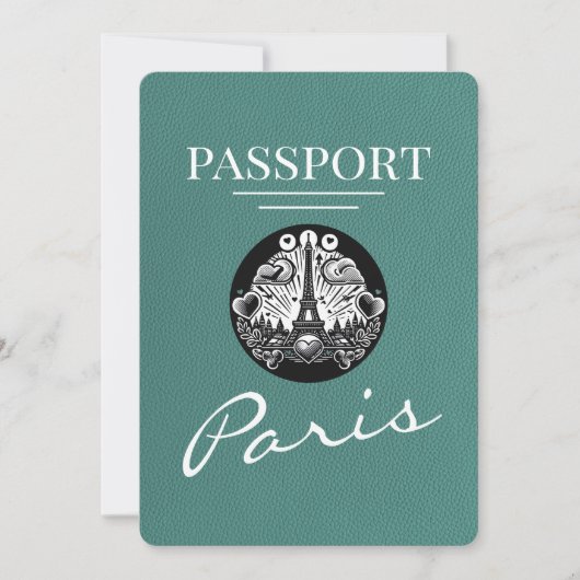 Türkis Paris Passport Save the Date (Vorderseite)