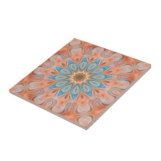 Türkis Peach Orange Red Mandala Sun Muster Fliese (Seite)