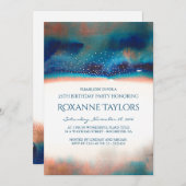 Türkis & Peach Watercolor Moderne Geburtstagsparty Einladung (Vorne/Hinten)