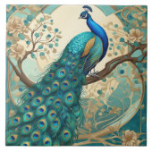 Türkis Peacock Bird Kunst, Dichtung und Musik Fliese (Vorderseite)
