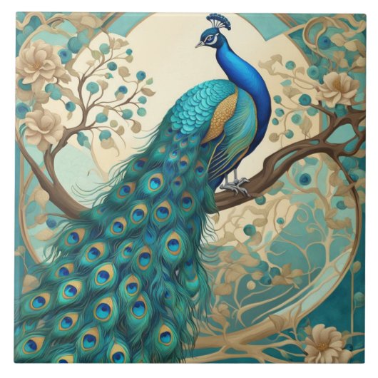Türkis Peacock Bird Kunst, Dichtung und Musik Fliese (Vorderseite)
