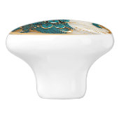 Türkis Peacock Gold Zweig Weiße Blume Keramikknauf (Seitenansicht)