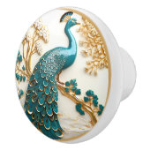 Türkis Peacock Gold Zweig Weiße Blume Keramikknauf (Rechts)