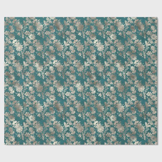 Türkis Pearl Champagne Floral Geschenkpapier (Flach)