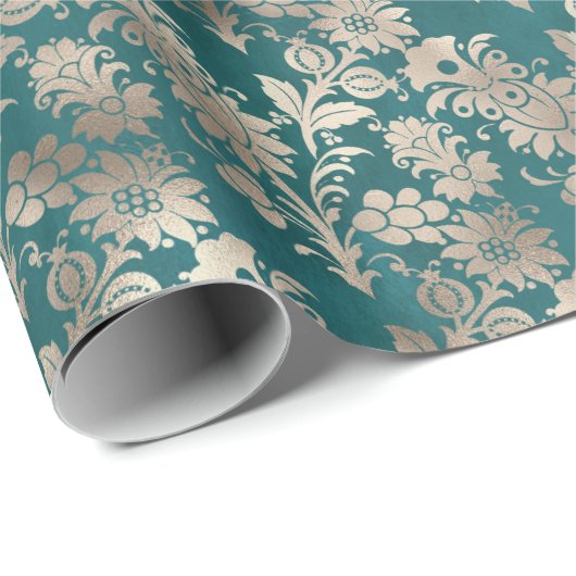 Türkis Pearl Champagne Floral Geschenkpapier (Rolleneckpunkt)