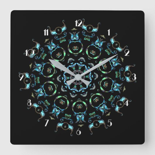 Türkis Pearl Mandala Square Wall Clock Quadratische Wanduhr (Vorderseite)