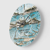 Türkis Peeling Wood Beach House Roman Numerum Große Wanduhr (Winkel)