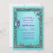 Türkis Perle lila Butterfly modern mädchenhaft ele Einladung (Rückseite)