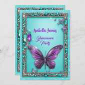 Türkis Perle lila Butterfly modern mädchenhaft ele Einladung (Vorne/Hinten)