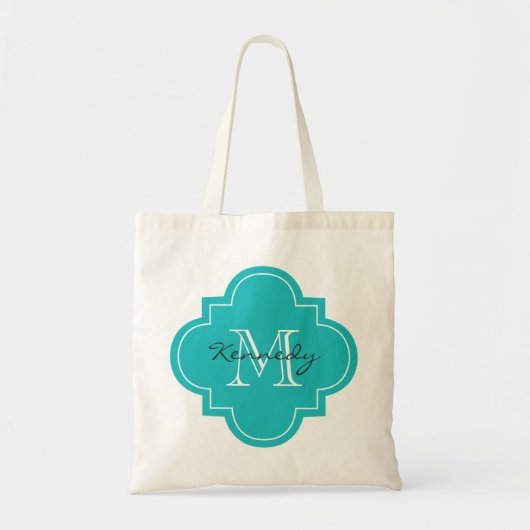 Türkis-personalisiertes Monogramm Tragetasche (Vorne)