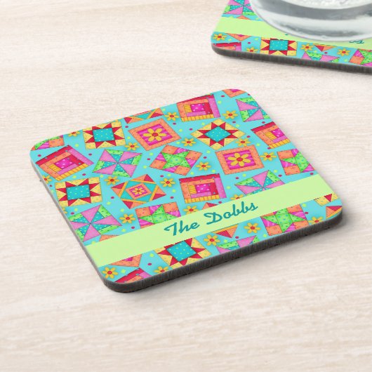 Türkis Personalize Quilblock Art Cork Untersetzer (Linke Seite)