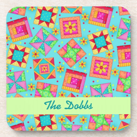 Türkis Personalize Quilblock Art Cork Untersetzer (Vorderseite)