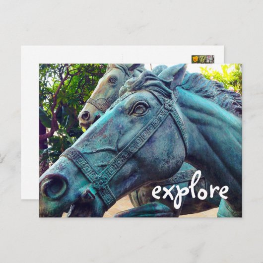 Türkis Pferde Antike Statue Entdecke Skript Postkarte (Vorne/Hinten)