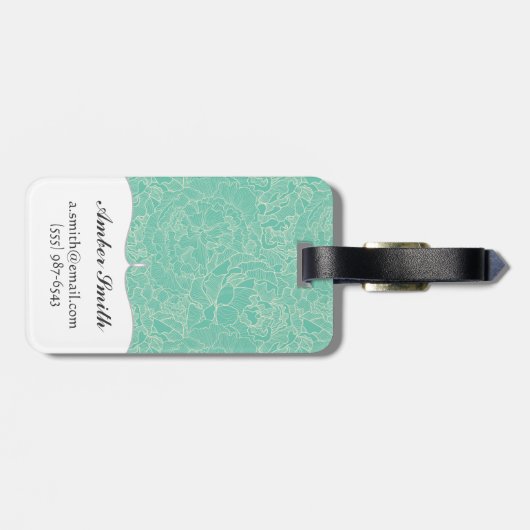 Türkis-Pfingstrosen-Muster Gepäckanhänger (Rückseite horizontal)
