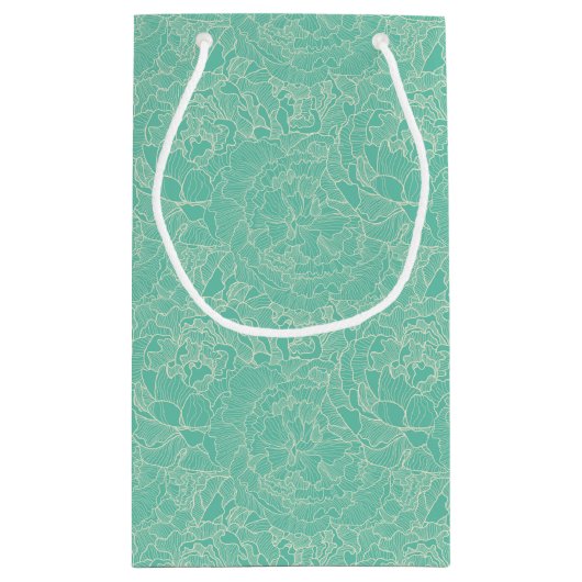 Türkis-Pfingstrosen-Muster Kleine Geschenktüte (Rückseite)
