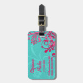 Türkis Pink Abstrakt floral Personalisiert Gepäckanhänger (Vorderseite vertikal)