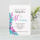 Türkis Pink Abstrakt Hawaiianische Blume Einladung (Stehend Vorderseite)