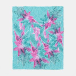Türkis Pink Abstrakt Hawaiianische Blume Fleecedecke