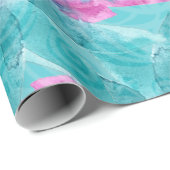 Türkis Pink Abstrakt Hawaiianische Blume Geschenkpapier (Rolleneckpunkt)