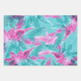 Türkis Pink Abstrakt Hawaiianische Blume Geschenkpapier Set