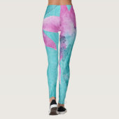 Türkis Pink Abstrakt Hawaiianische Blume Leggings (Rückseite)